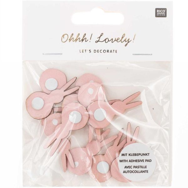 Holzsticker Hase rosa - 12 Stück