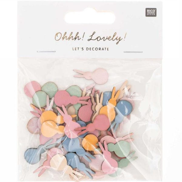 Holzstreuer Hase bunt - 48 Stück