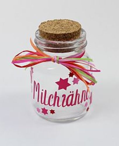 Milchzahndose 'Sterne' pink aus Glas