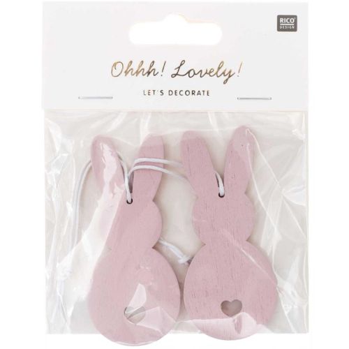Holzhänger Hase rosa - 2 Stück
